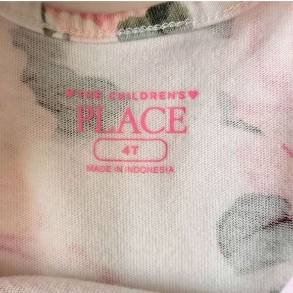The Children's Place Floral Skaters Dress Short Sleeves Pink Green Sz 4T - Picture 3 of 8